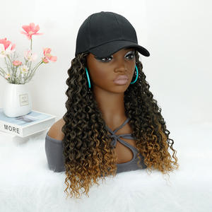 Perruques de <span class=keywords><strong>cheveux</strong></span> bouclés ondulés ondulés longs synthétiques moelleux avec chapeau Baseball naturellement connecter perruque de chapeau réglable - Product Image 3