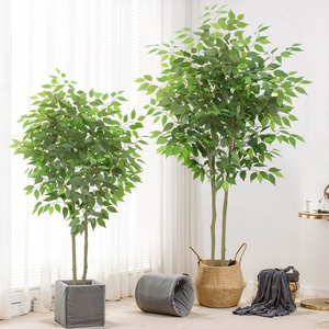 Petit arbre artificiel Banyan en <span class=keywords><strong>pot</strong></span> pour décoration intérieure, fausse plante bonsaï à bordure verte, en promotion - Product Image 4