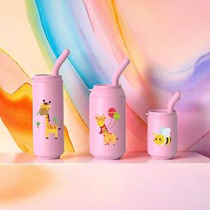 2025新款无双酚a定制硅胶婴儿杯简单直管吸管杯，带印花图案硅胶婴儿吸管杯盖 - Product Image 3