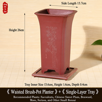 Pot de fleurs carré en résine 15,7 cm, plusieurs trous de drainage, écologique, style chinois simple, pour utilisation sur bureau ou dans un jardin, idéal pour orchidées et bonsaïs