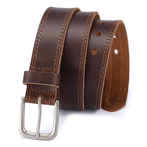 <span class=keywords><strong>Ceinture</strong></span> Western en Cuir Pleine Fleur Doublement Cousue Marron Antique pour Hommes avec Boucle Ardillon Argent Brossé – Fabricant JULUN - Product Image 5
