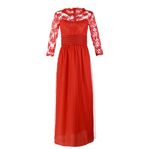 Robe longue pour femme de style moderne pour l'automne-hiver, élégante en dentelle avec de nouvelles manches creuses cousues, unie, naturelle, lavable - Product Image 6