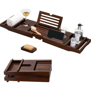 Teak Bathtub <b>Shelf</b> Rectangular Folding Bath Rack With Drainage For Bathroom Storage - Product Image 5