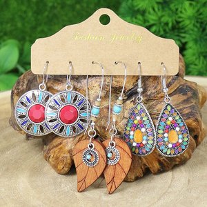 Boucles d'oreilles pendantes bohèmes en alliage, plaqué argent antique, forme goutte d'eau, bijoux fantaisie pour femme, ensemble de boucles d'oreilles pendantes pour soirée - Product Image 2