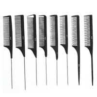 Sisir Potong Rambut Lipat Anti Statis 30 Styles Salon, Gigi Halus, Plastik, Model Rat Tail, Hitam