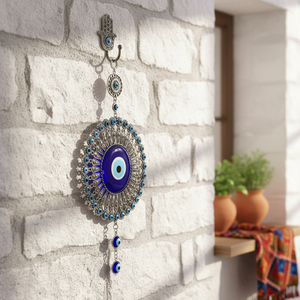 Vente en gros turc bleu mauvais œil Nazar fleur Hamsa main amulette tenture murale ornements - Product Image 3