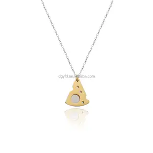 Colar de aço inoxidável 18K ouro prata duplo empilhados com pingente de queijo personalizado joias da moda colares femininos