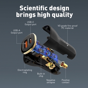 LDNIO C103 60W <span class=keywords><strong>USB</strong></span> C caricatore per auto doppio C <span class=keywords><strong>accendisigari</strong></span> Super veloce adattatore caricabatterie per auto PD30W + PD30W caricabatteria per telefono auto - Product Image 5