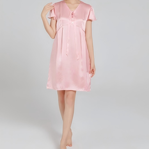 Camisón de Seda para Mujer con Diseño de Lazo en el Pecho para Todo Tipo de Damas, Vestido de Mujer de Color Sólido - Product Image 6