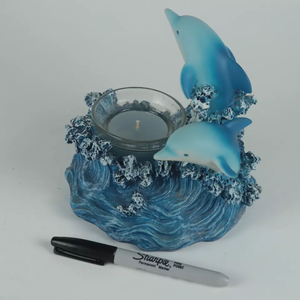 Chinese Factory <strong>Dolphins</strong> on Waves Resin Votive <strong>Candle</strong> <strong>Holder</strong> Matching Trinket Ocean Style <strong>Candle</strong> Stick Tealight Blue Home Decor - Product Image 5