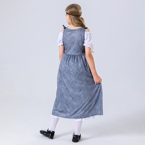 Girls Medieval Style Dress Costume Stage Performance Outfit Gray <b>White</b> <b>Lace</b> Up Skirt Set - Product Image 4
