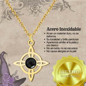 Ciondolo con nodo della strega in acciaio oro 18K con agata nera fortunata e amuleto religioso protettivo con motivo floreale - Product Image 6