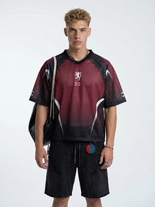 เสื้อยืดกีฬาผู้ชายไซส์ใหญ่ ลายไล่เฉดสีแดงดำ ผ้าตาข่ายระบายอากาศ ตัดต่อผ้าต่างกัน ป้องกันแบคทีเรีย แขนสั้น - Product Image 2