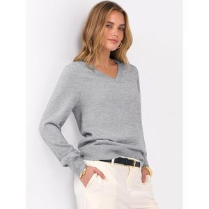 Pull à manches longues et col en V pour femme, doux, coupe ample, décontracté, basique, pour l'automne - Product Image 5