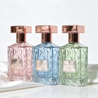 Flacon de parfum vide en verre de 30 ml avec surface à motif quadrillé, étiquettes métalliques personnalisées et couvercle de luxe en or rose, faible MOQ