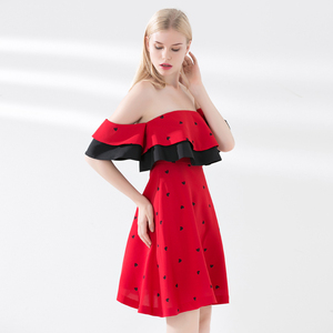 2018 verano elegante del hombro casuales de <span class=keywords><strong>las</strong></span> mujeres sin tirantes vestido de volantes - Product Image 2
