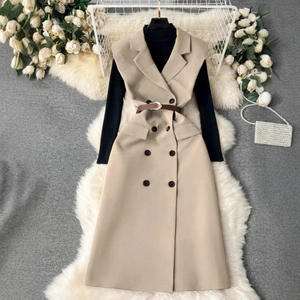 2026 primavera autunno nuovo stile semplice elegante gilet lungo giacca pendolare senza maniche <span class=keywords><strong>abito</strong></span> <span class=keywords><strong>abito</strong></span> con vita da ufficio abiti da donna - Product Image 3
