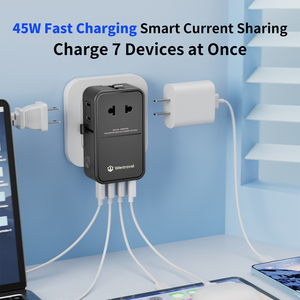 Adaptateur de voyage universel Wontravel 3AC Sockets ultra-fin 45W avec USB-C et charge rapide GaN - Product Image 3