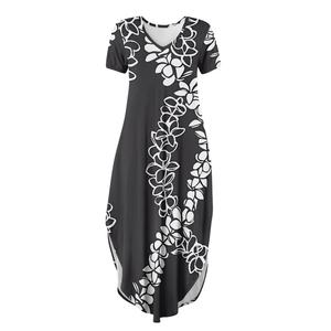 Vestido Maxi POD negro de talla grande para invitados de boda para mujeres con curvas, vestido de cóctel largo de manga corta floral informal de verano con bolsillos - Product Image 4