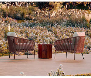 Ensemble de canapés d'extérieur en corde tressée avec coussins beige clair et oreillers terre cuite, mobilier de patio résistant aux intempéries pour jardin et terrasse - Product Image 6