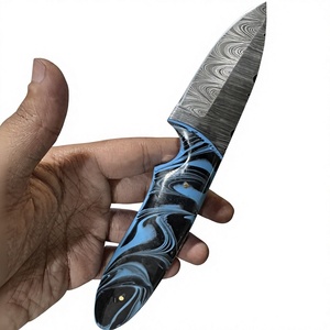 Couteaux Rajput à lame fixe Drop Point en acier Damas forgé 20 cm, manche en résine bleue, garantie 3 ans, pour le camping, la survie et la chasse - Product Image 1