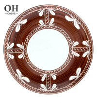 Assiette élégante en céramique marron, plat de service de luxe pour la location de tables de mariage, vaisselle en porcelaine fine