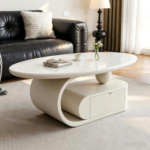 Mesa de Centro Moderna Minimalista con Cubierta de Mármol y Losa de Piedra de Lujo, Juego de Mesas Nido Ovaladas Móviles con Almacenamiento, Muebles para Sala de Estar - Product Image 2