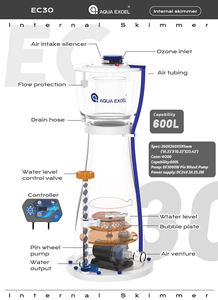 AQUA EXCEL EC-<span class=keywords><strong>30</strong></span> Protein Skimmer Internal Sump Skimmer dengan Pompa DC Anti-overflow untuk Tangki Terumbu Karang 80 Galon 800L - Product Image 2