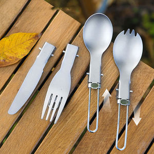 <span class=keywords><strong>Couverts</strong></span> en titane ultralégers, cuillère, fourchette, couteau avec manche pliable, ustensiles de camping, <span class=keywords><strong>couverts</strong></span> portables pour l'extérieur - Product Image 2
