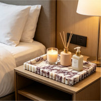 Plateau en marbre Calacatta Viola naturel pour salle de bain, plateau décoratif en pierre pour vanité, grand plateau de service et de rangement en marbre pour commode