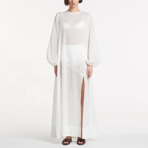 Maxi vestido personalizado de tela de seda sólida para mujer, manga larga, transpirable, verano, abertura alta, vestidos casuales para mujer - Product Image 2