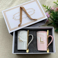 Ensemble de tasses en céramique marbrée pour couple, cadeau de mariage, boîte de tasses rose, cadeaux de luxe pour mariage, articles cadeaux pour femmes