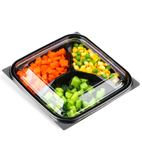 Boîte de rangement jetable en plastique PET avec couvercle, compartiments multiples (1, 2, 3, 4), pour aliments, estampage cristal, capacité 500g, acceptée