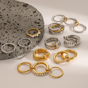 Bague empilable en acier inoxydable avec perles et zircon, design géométrique, bijou unisexe tendance, cadeau - Product Image 4