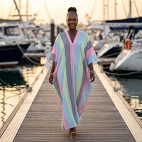 Nouvelle Robe Boubou Décontractée Grande Taille pour Femme, Col en V Ample Rayé, Style Kaftan avec Poches, Imprimé Ethnique Africain, Collection Été 2026