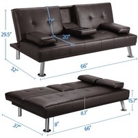 Sofá cama futón de piel sintética elegante para sala de estar, sofá convertible, cama de día con patas de metal cromado