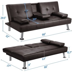 Salon Fantaisie Faux Cuir Futon Canapé-lit Convertible Canapé-lit avec Pieds en Métal Chromé - Product Image 5