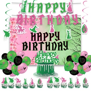 Nuevo estilo: Decoración de fiesta de cumpleaños de bruja mágica rosa y verde, accesorios, mantel, banderín colgante, plato de cena, adorno para tarta - Product Image 2