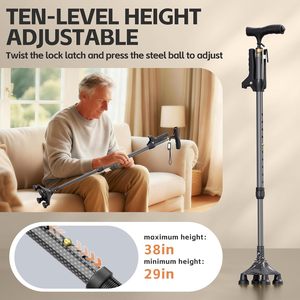 Bastón de Fibra de Carbono con LED, 220LBS, <span class=keywords><strong>Extensible</strong></span>, Altura Ajustable, Mango en T, Bastones de Luz LED, Ayuda para Caminar para Personas Mayores y con Discapacidad - Product Image 6