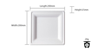 Assiette biodégradable de qualité alimentaire écologique jetable de 8 pouces Assiette de pulpe de canne à sucre carrée