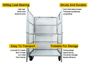 Roulettes pliables de conception pliables de chariot de rouleau de cage de logistique enduites de poudre d'acier inoxydable résistant pour l'entrepôt - Product Image 5