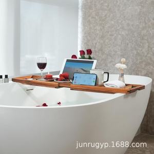 Wooden Bathtub Storage Rack Rectangular Extendable Tray For Fruit Snack Wine Glass Phone <b>Tablet</b> <b>Holder</b> Bathroom Shelf - Product Image 3