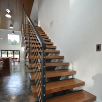 DAIYA Merbau escalier en bois avec noir garde-corps en verre
