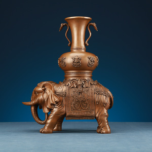 Bronze <b>Elephant</b> Figurine With Vase Home Office Decor Traditional Copper Sculpture For Living Room Entryway TV Cabinet Decoration - Product Image 1