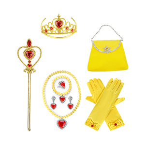Set Costume da Regina di Cuori per Bambine con Corona, Bacchetta Magica, Borsa, Guanti, Collana, Bracciale, Anello, Orecchini per Feste in Maschera da Principessa - Product Image 3