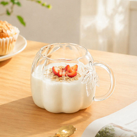 Mug en verre créatif en forme de citrouille avec poignée en forme de feuille, tasse à eau en verre borosilicate transparent, tasse à café et à lait