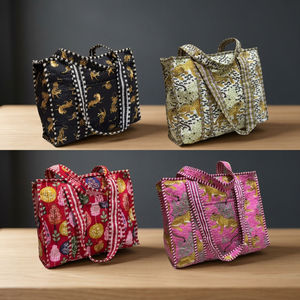 Bolso Tote Acolchado de Algodón Premium con Estampado de Bloques y Patrón Animal, Bolso de Hombro Ligero para Viaje, Bolso Casual Reutilizable - Product Image 6