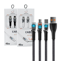 Kabel Data pengisian daya Super cepat, kabel cahaya 27W Tipe C 65W IPH V8 3,1 A kualitas tinggi dengan kabel USB kain kepang