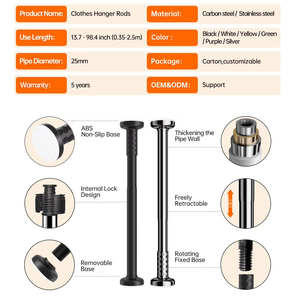 Tringle à rideau de douche pour vêtements, sans perçage, extensible, sans dommage pour les murs, rétractable, ventouse télescopique, séchoir - Product Image 2