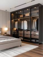 Armoire à portes coulissantes en verre sur mesure sans poignées |   Armoire de rangement moderne et élégante pour chambre à coucher, portes en verre transparent, grande capacité